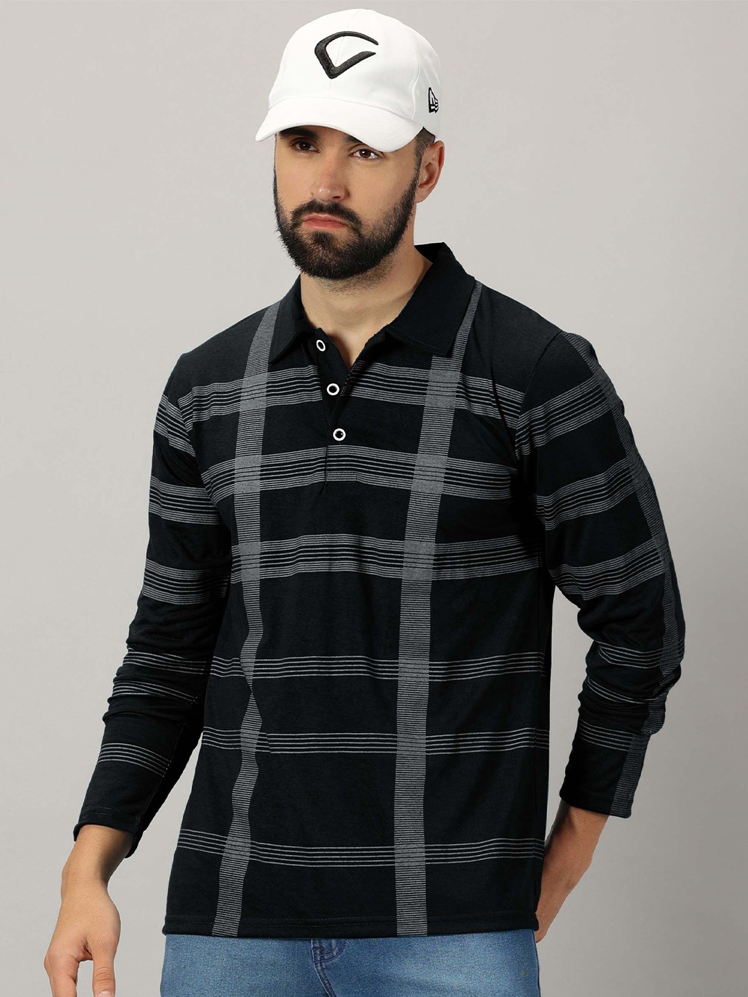 

AUSK Checked Polo Collar Long Sleeves Regular T-shirt, Black