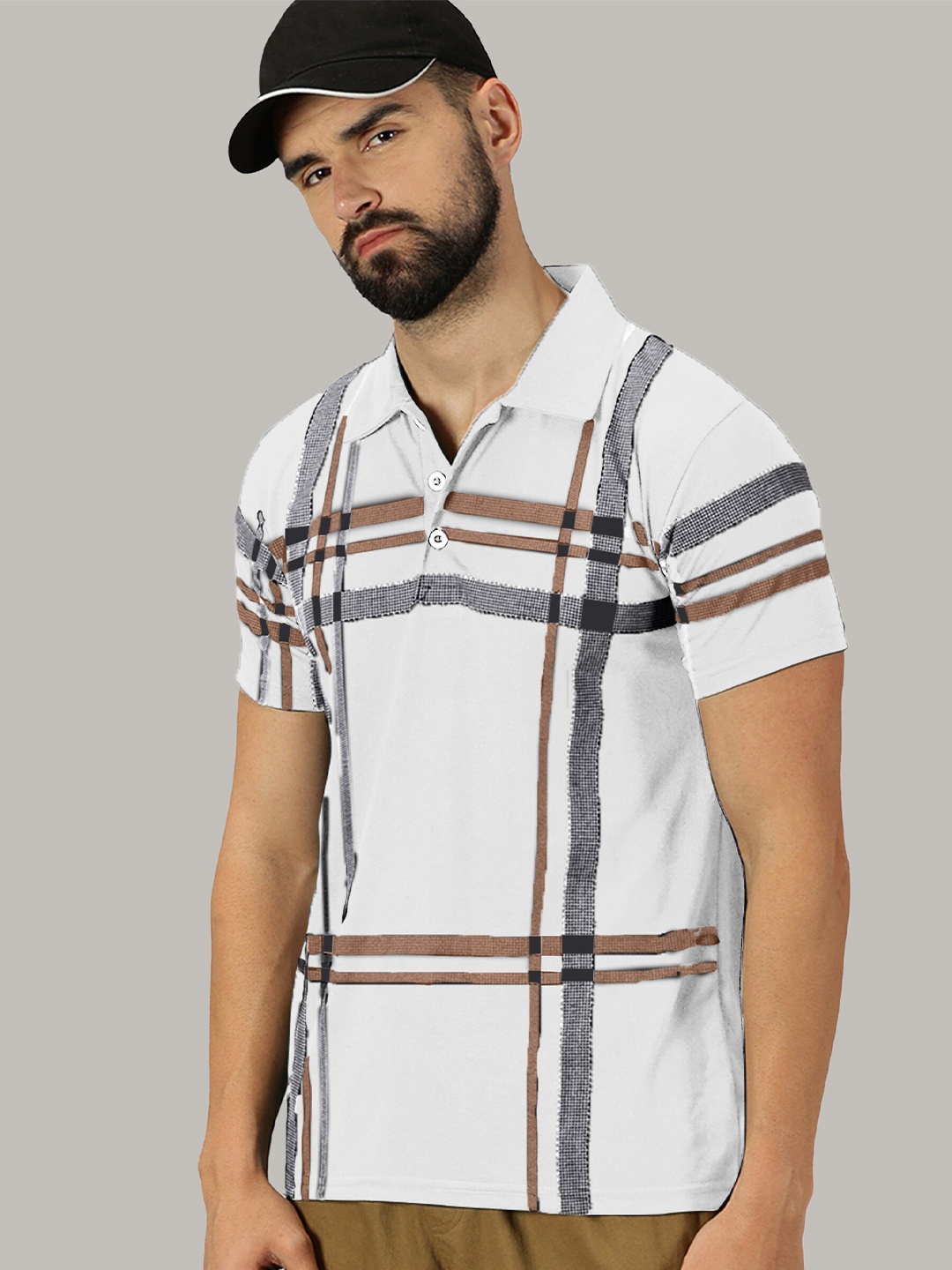 

AUSK Checked Polo Collar Short Sleeves Regular T-shirt, White