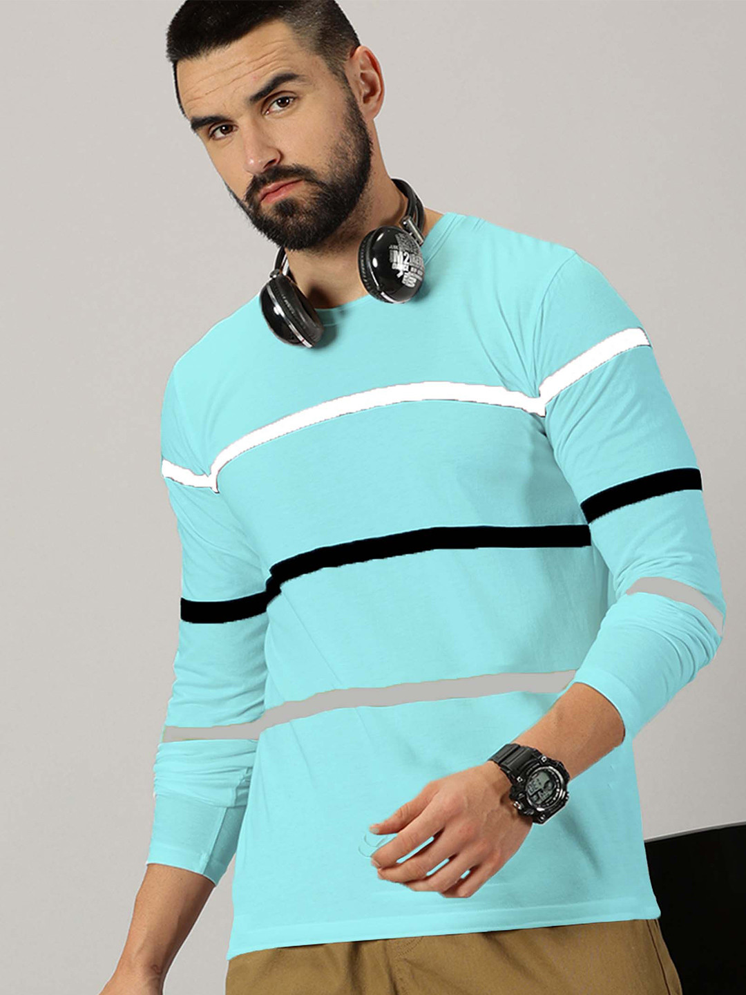 

AUSK Striped Long Sleeves T-shirt, Turquoise blue