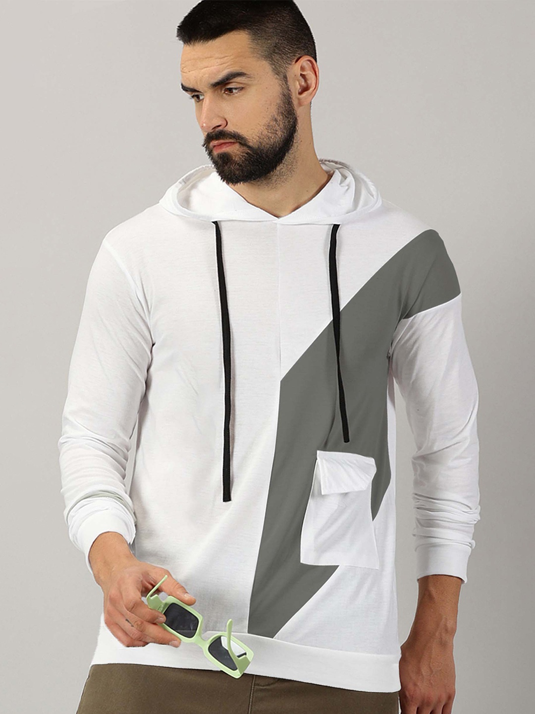 AUSK Colourblocked Hooded T-shirt, White