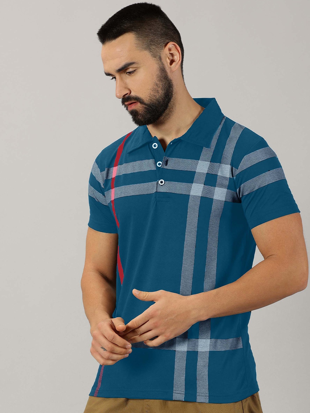 

AUSK Checked Polo Collar Short Sleeves Regular T-shirt, Teal