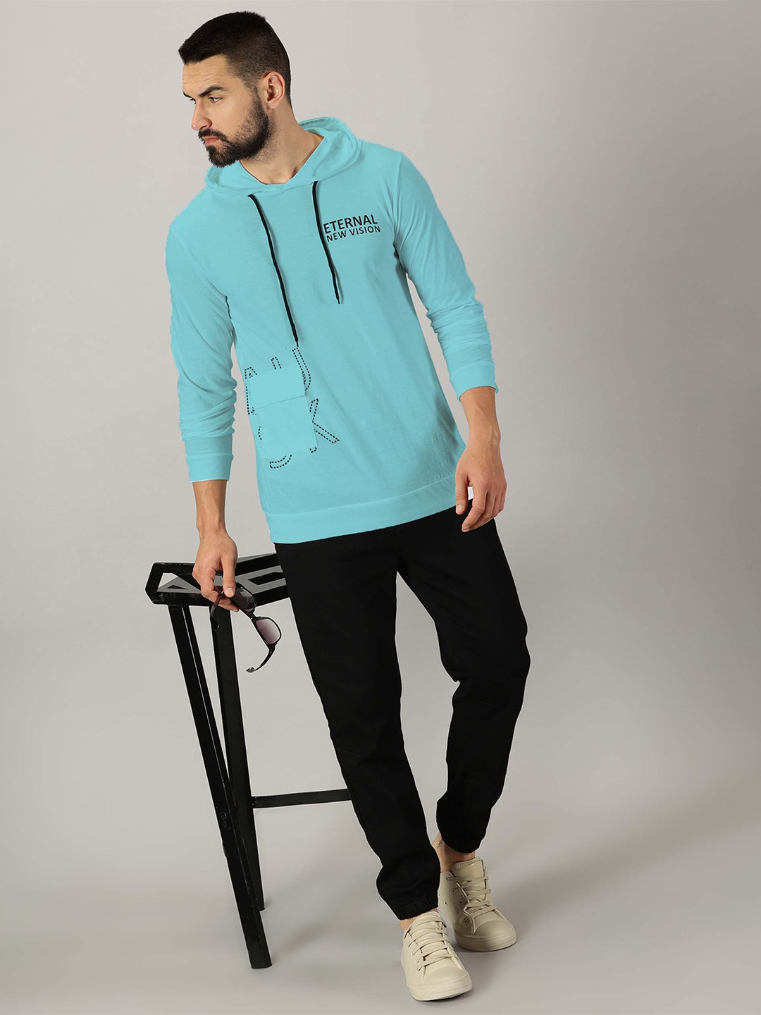 

AUSK Typography Printed Long Sleeves Hooded Tshirt, Turquoise blue