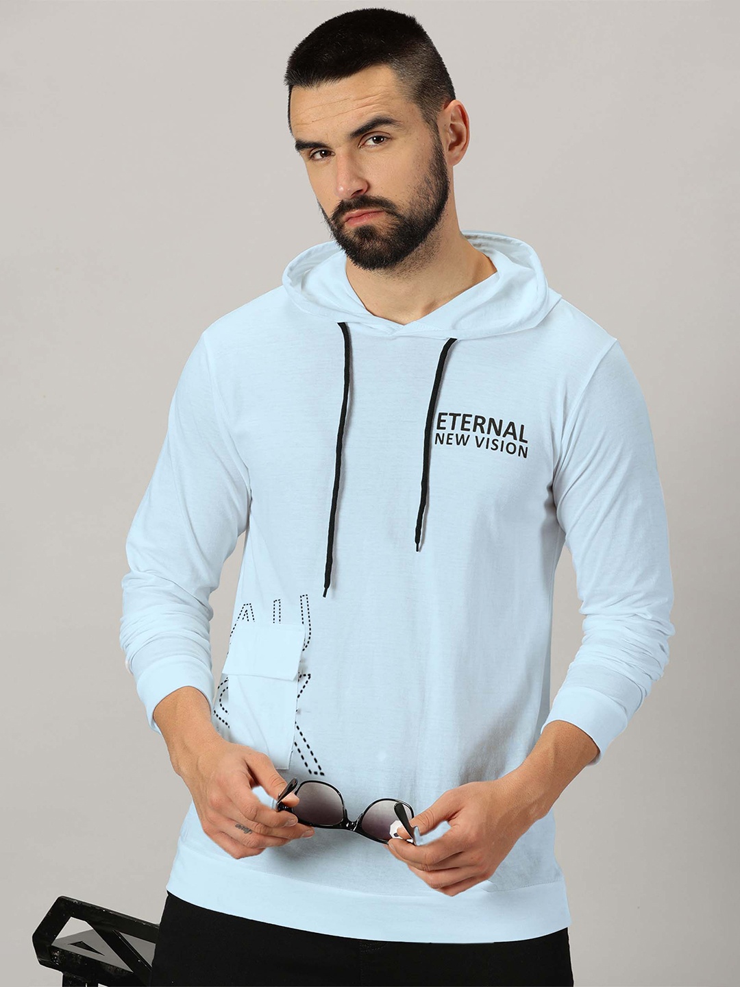 

AUSK Typography Printed Long Sleeves Hooded Tshirt, Turquoise blue