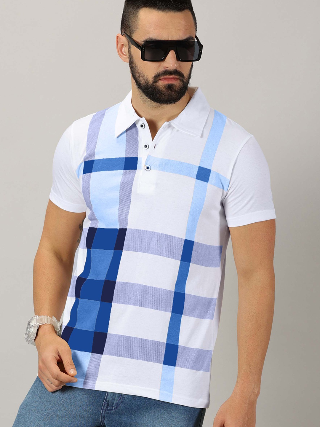 AUSK Striped Polo Collar T-shirt, Blue