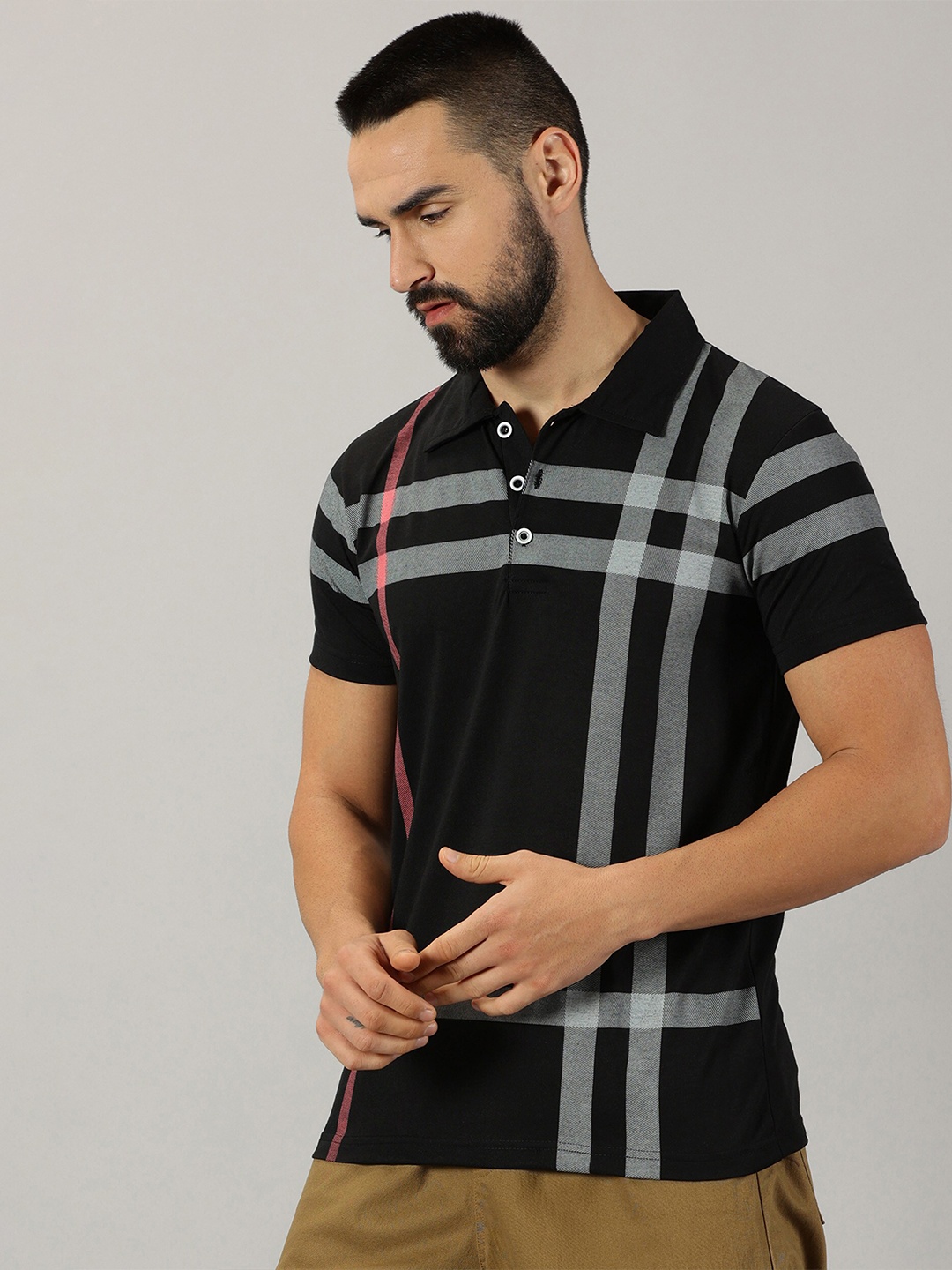

AUSK Striped Polo Collar T-shirt, Black