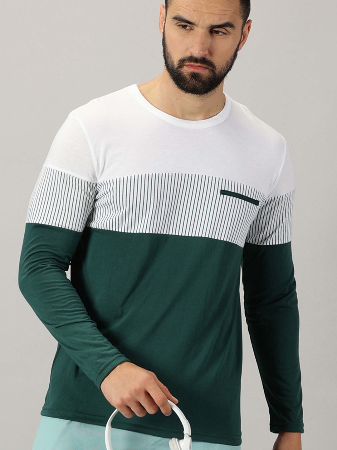 

AUSK Colourblocked Round Neck Long Sleeves Regular T-shirt, Green