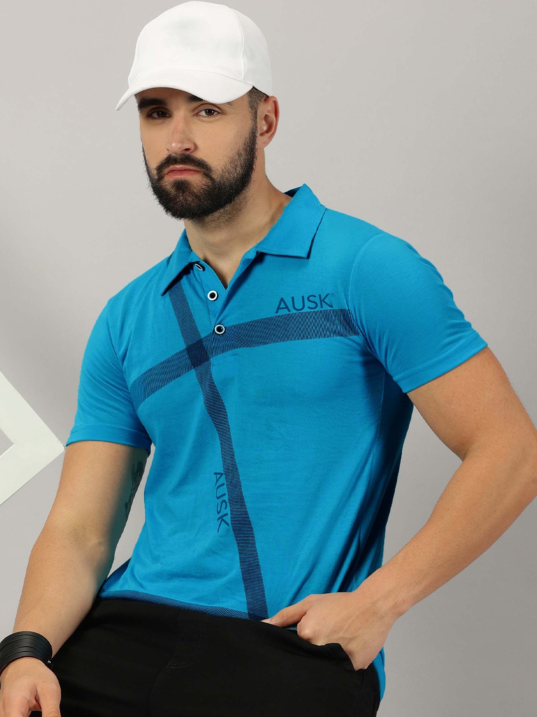 

AUSK Brand Logo Printed Polo Collar Short Sleeves Regular T-shirt, Blue