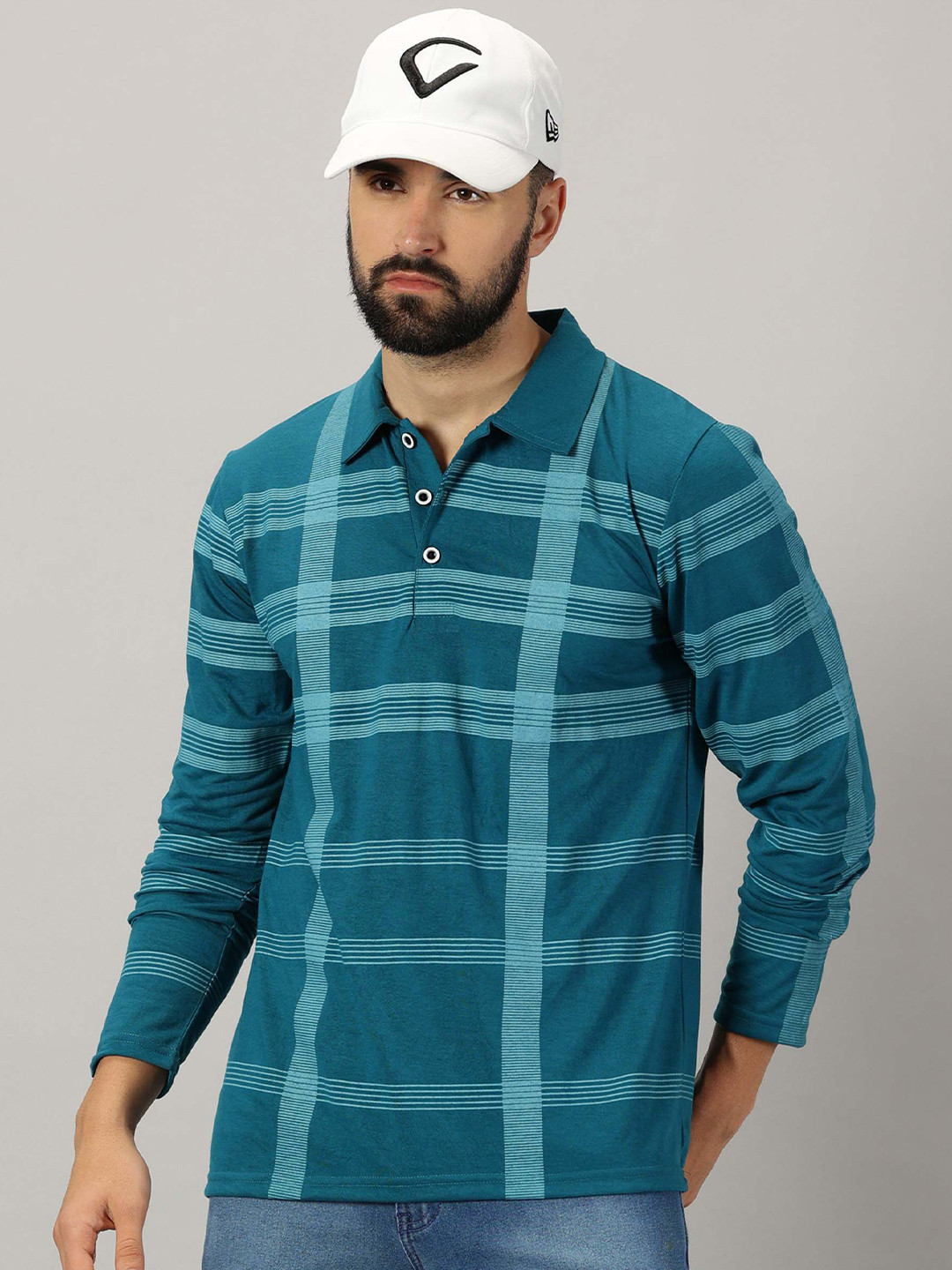 

AUSK Checked Polo Collar Long Sleeves Regular T-shirt, Teal