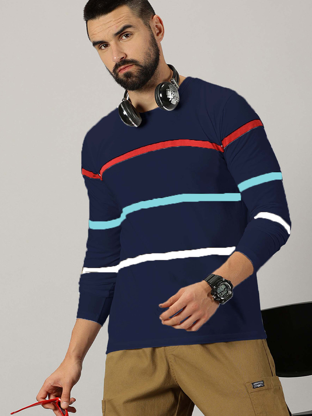 

AUSK Striped Long Sleeves T-shirt, Navy blue