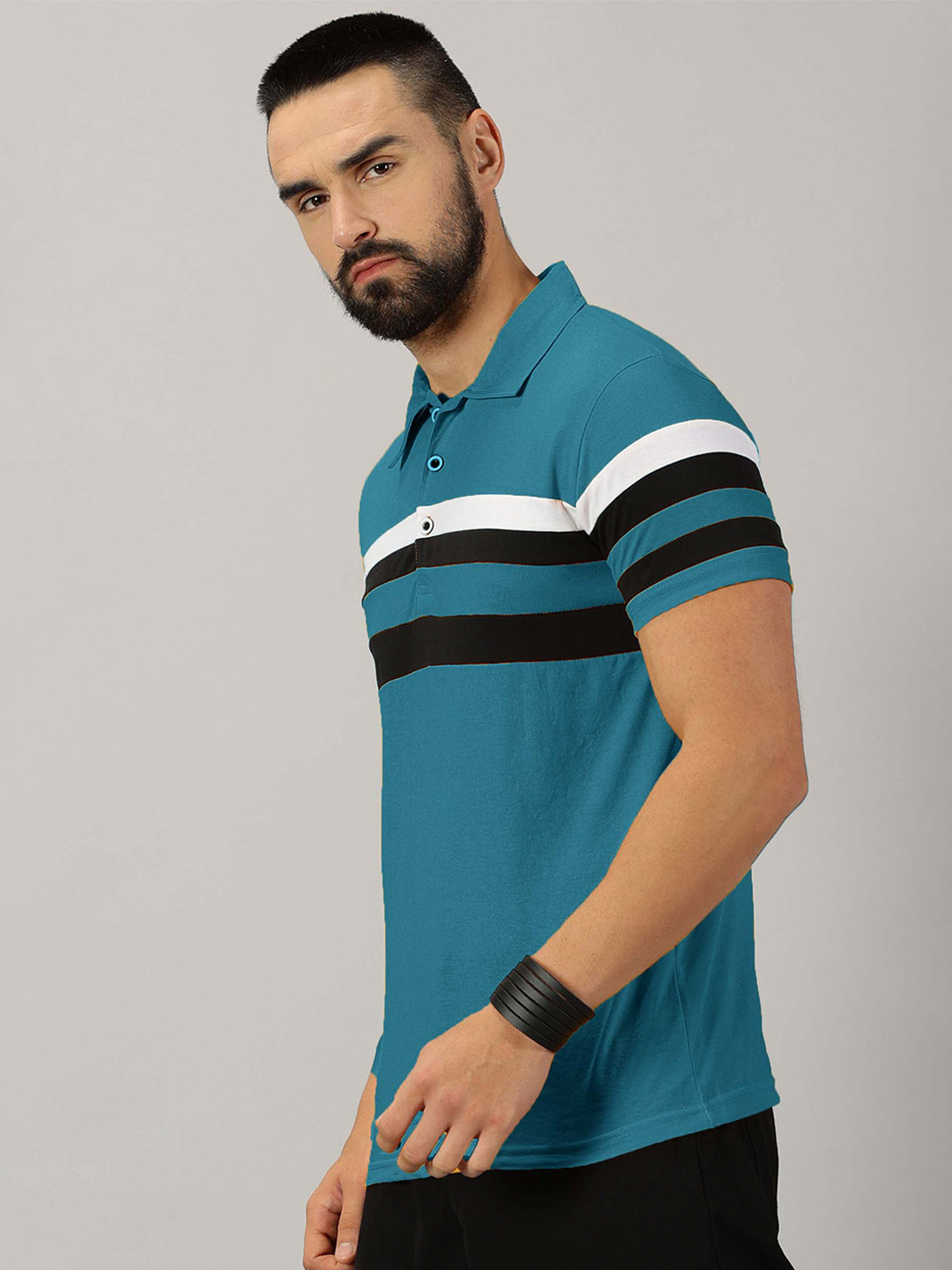 

AUSK Striped Polo Collar Short Sleeves Regular T-shirt, Turquoise blue