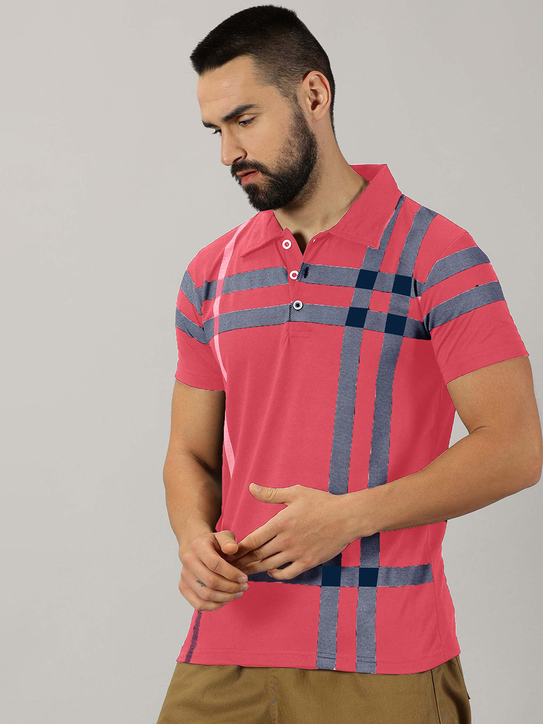 

AUSK Checked Polo Collar Short Sleeves Regular T-shirt, Peach