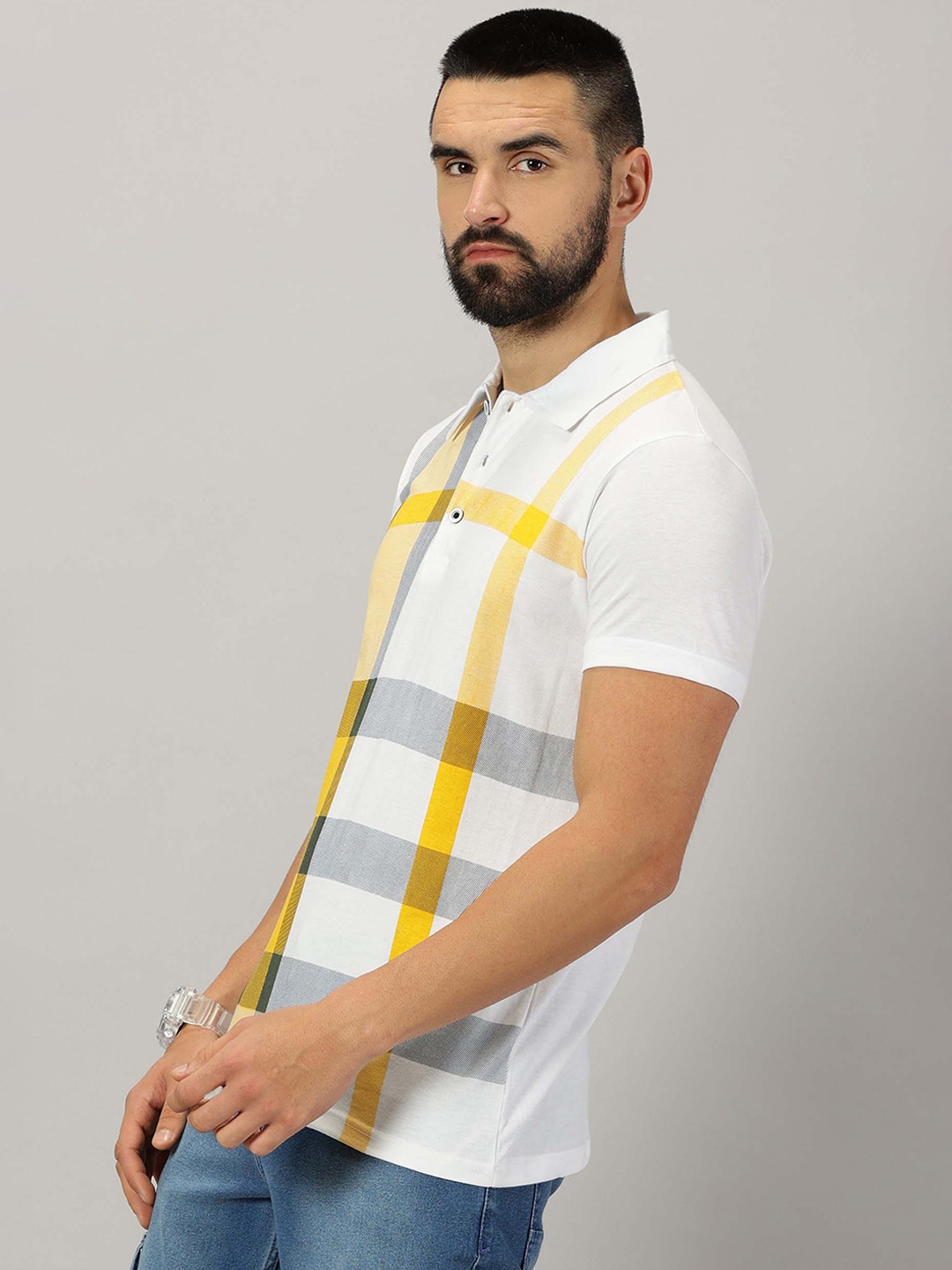 

AUSK Striped Polo Collar T-shirt, White