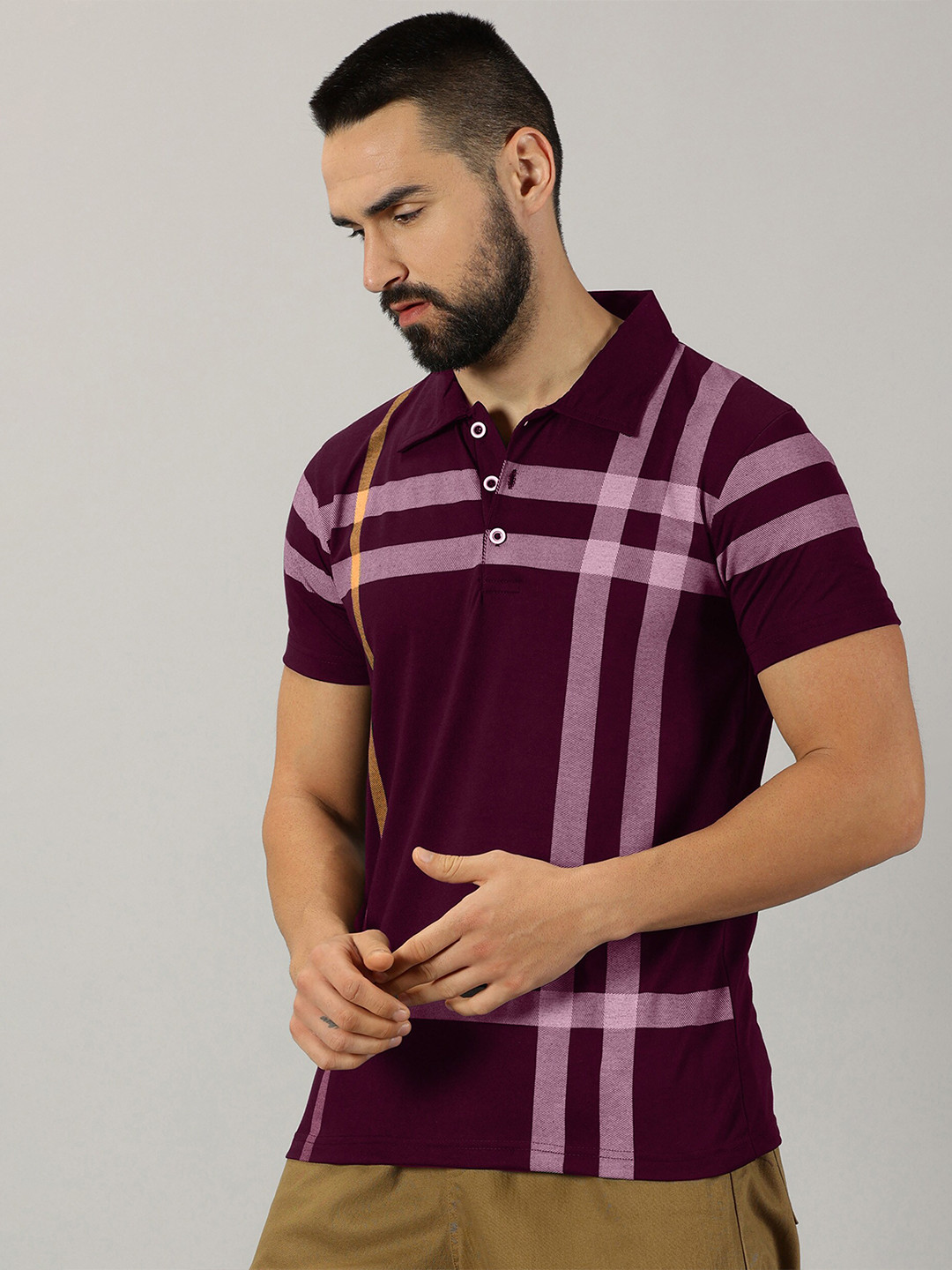 

AUSK Striped Polo Collar T-shirt, Purple