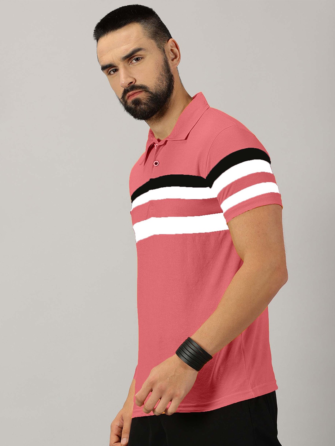 

AUSK Striped Polo Collar Short Sleeves Regular T-shirt, Peach