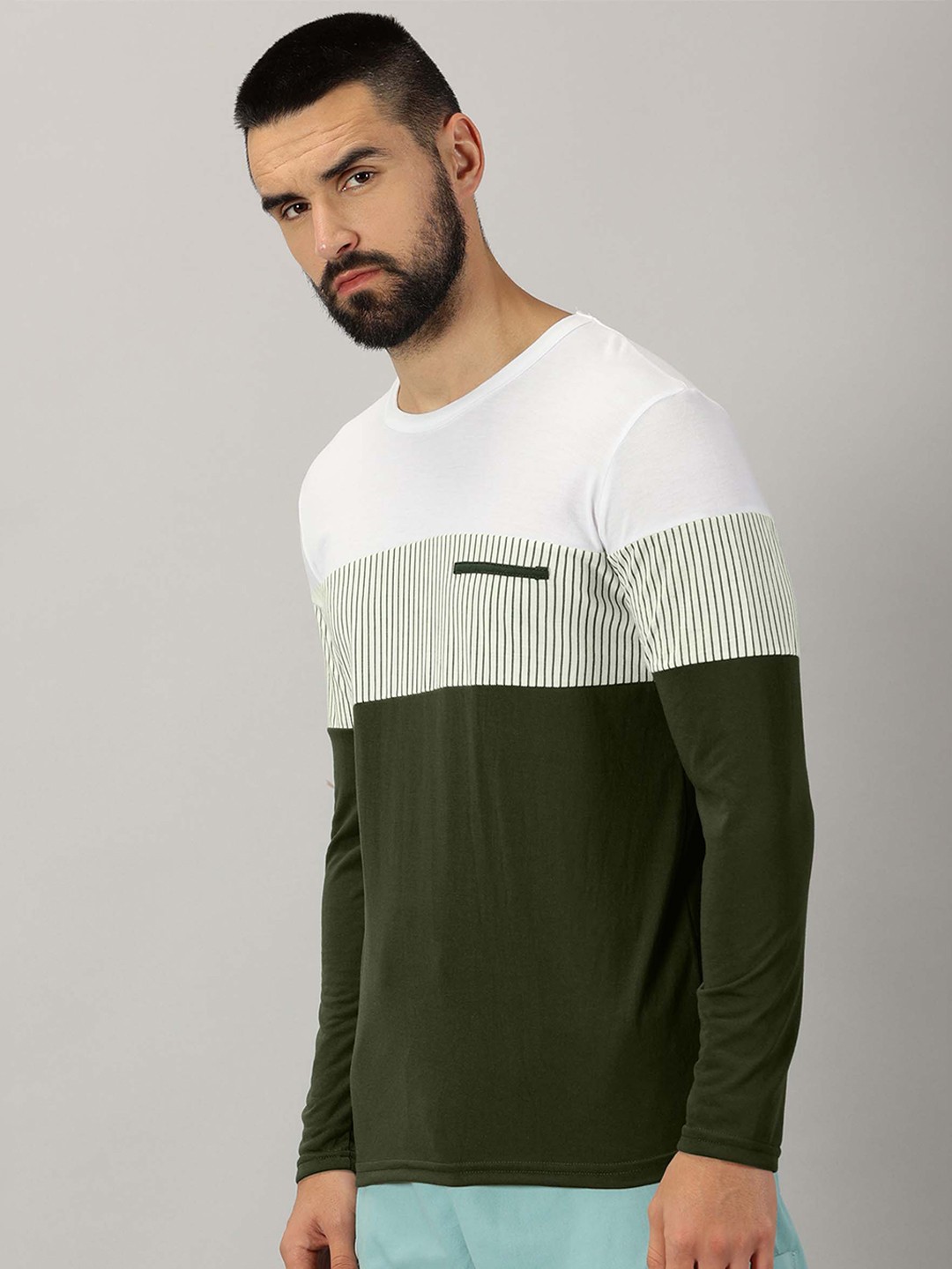 

AUSK Colourblocked Round Neck Long Sleeves Regular T-shirt, Olive