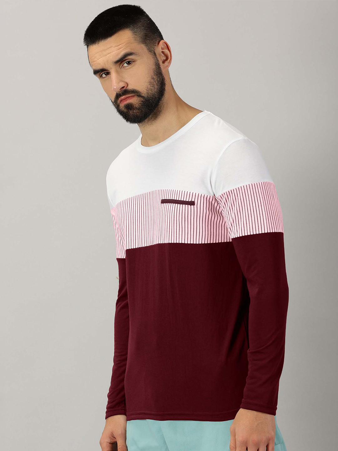 

AUSK Colourblocked Round Neck Long Sleeves Regular T-shirt, Red