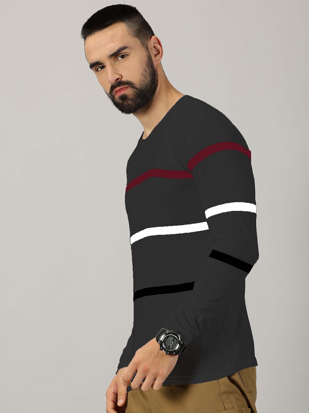 

AUSK Striped Round Neck Long Sleeves Regular T-shirt, Grey