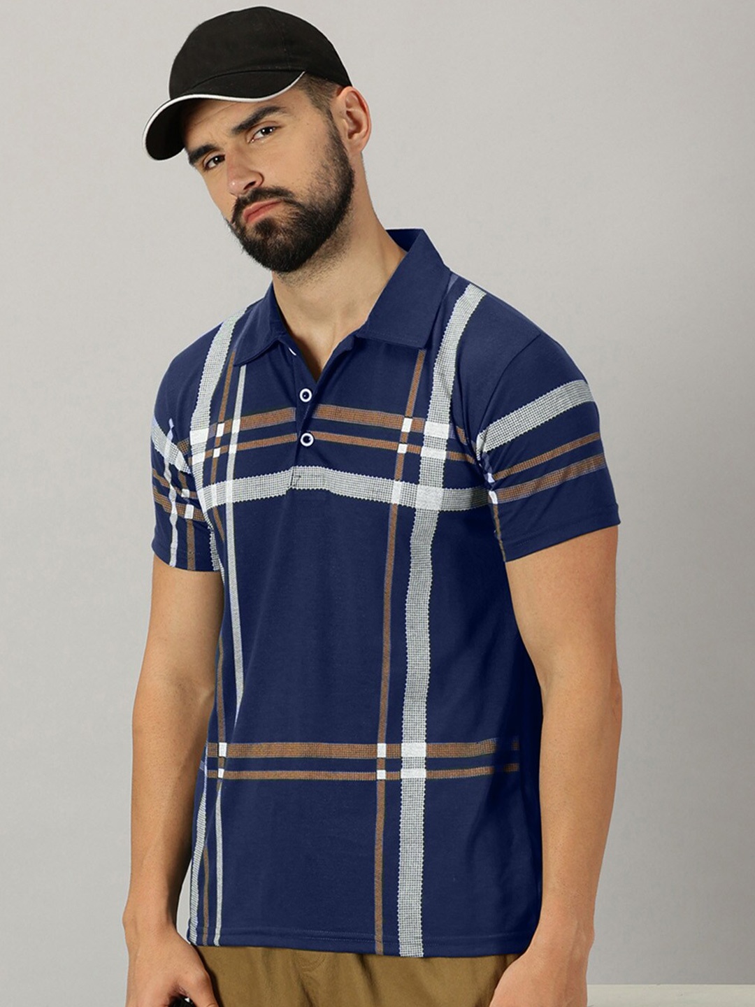 

AUSK Checked Polo Collar Short Sleeves Regular T-shirt, Navy blue