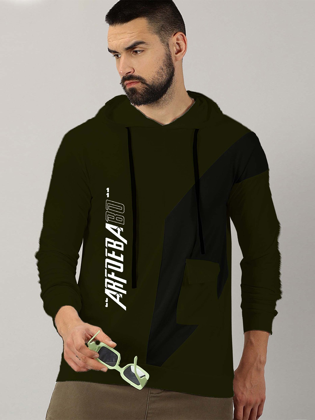 

AUSK Typography Printed Long Sleeves Hooded Tshirt, Olive