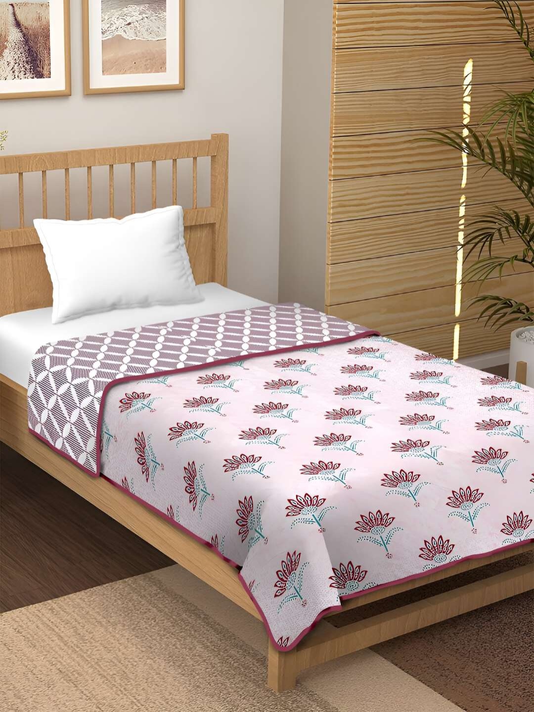 

tundwal's Maroon & Pink Floral Printed AC Room Cotton 210 GSM Double Bed Dohar