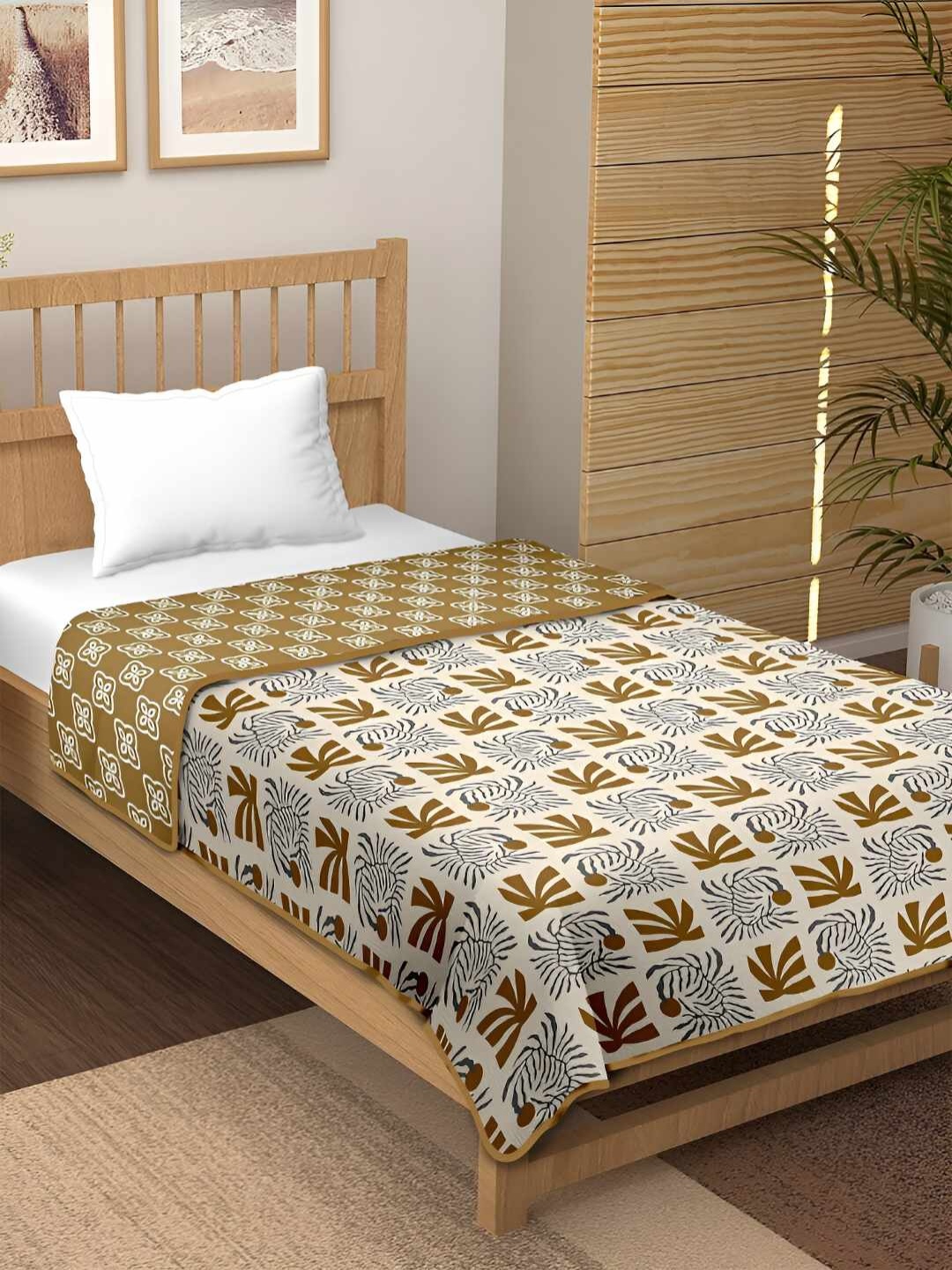 

tundwal's Yellow & Grey Floral Printed AC Room Cotton 210 GSM Single Bed Dohar