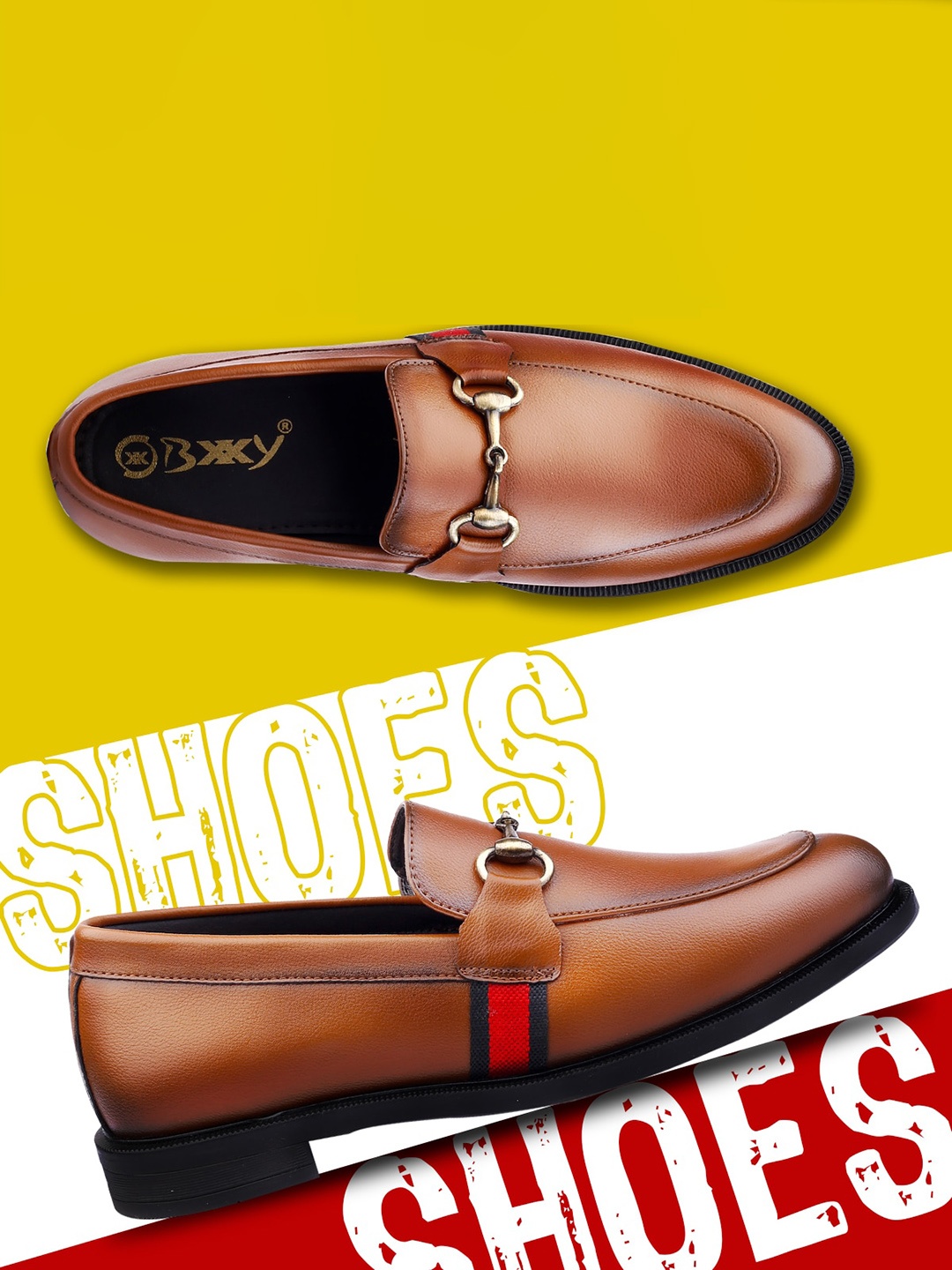 

Bxxy Men Textured Buckle Detailed Formal Loafers, Tan