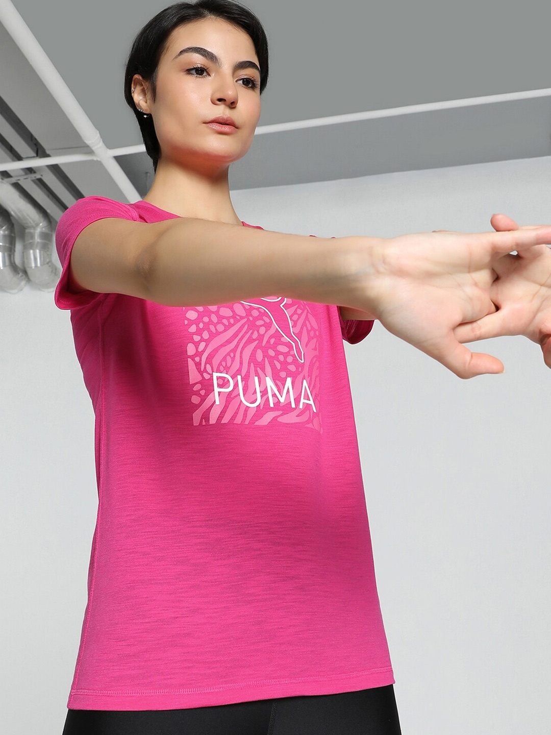 Puma Graphic Script Training Printed T-shirt, Pink