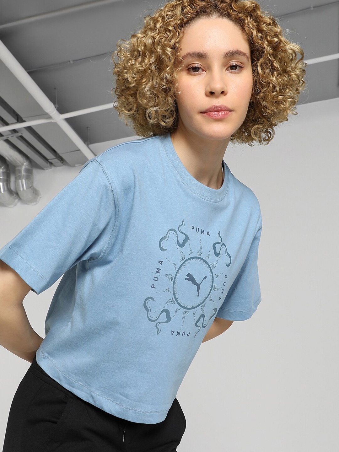 

Puma Classics Graphic Printed Cotton Relaxed Fit T-shirt, Blue