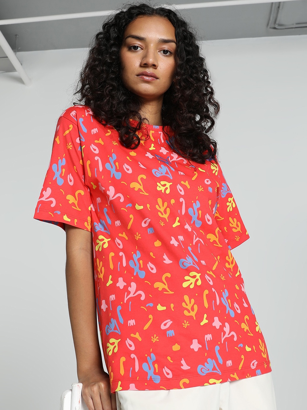 

Puma Classics Printed Relaxed Fit Cotton T-Shirt, Red