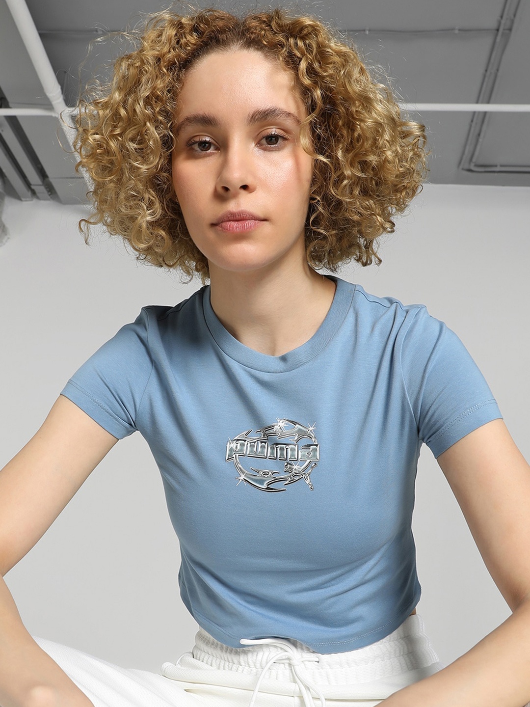 

Puma GRAPHICS Hyper Printed Cotton Crop T-Shirt, Blue