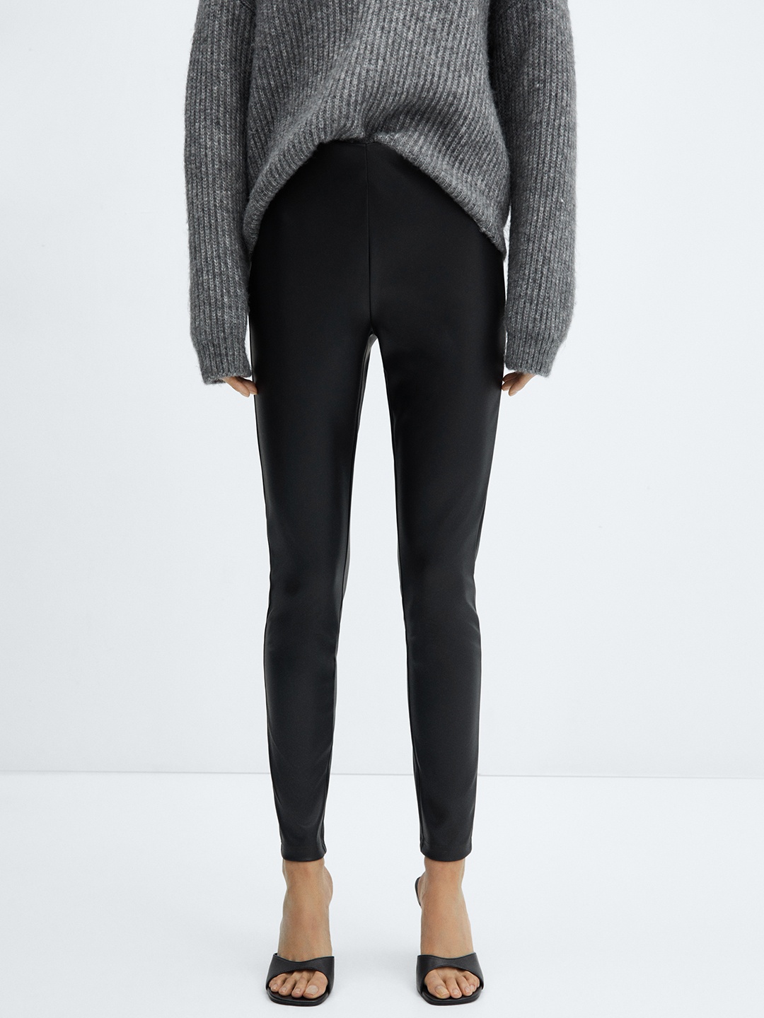 

MANGO Faux Leather Leggings, Black