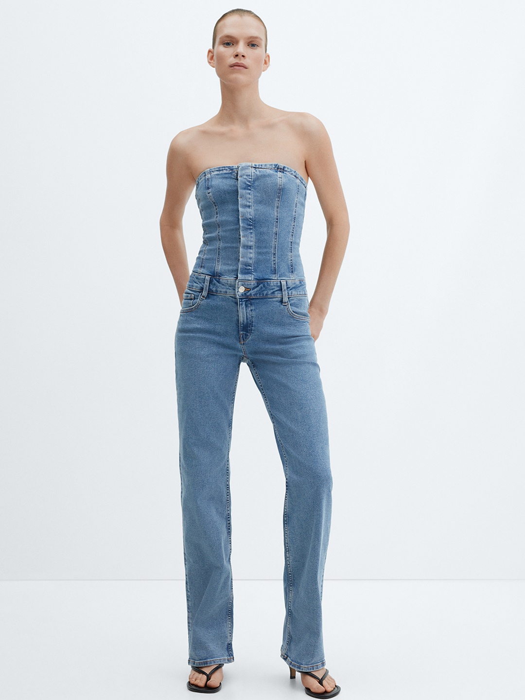 

MANGO Strapless Basic Jumpsuit, Blue
