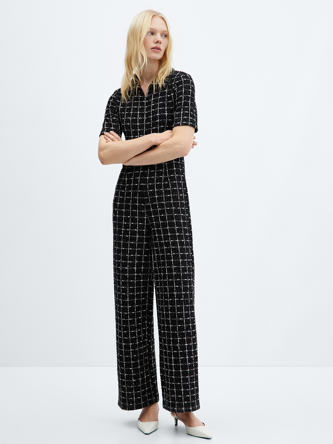 

MANGO Checked Basic Jumpsuit, Black