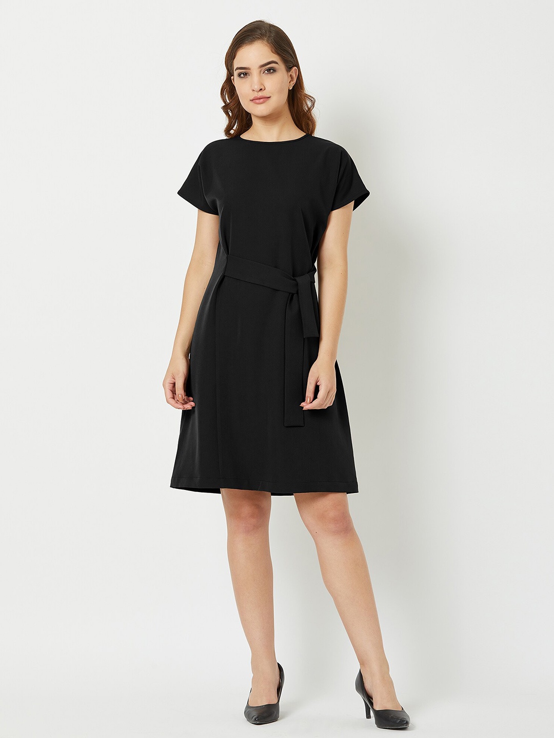 

SALT ATTIRE Round Neck Fit & Flare Dress, Black