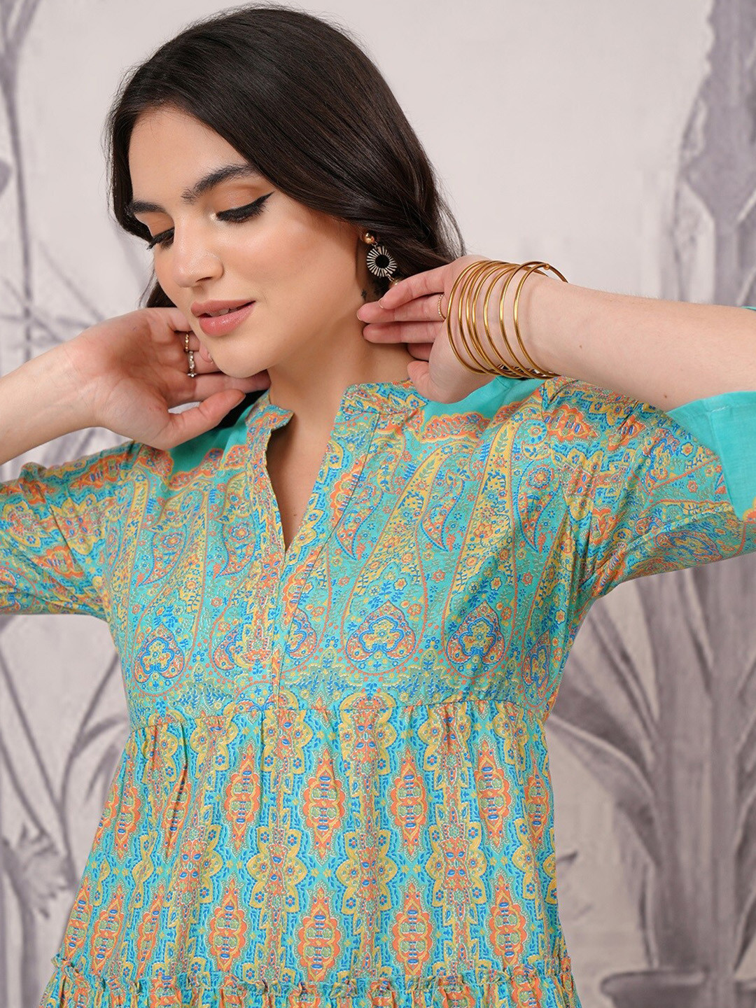 

Vishudh Ethnic Motifs Print A-Line Dress, Blue