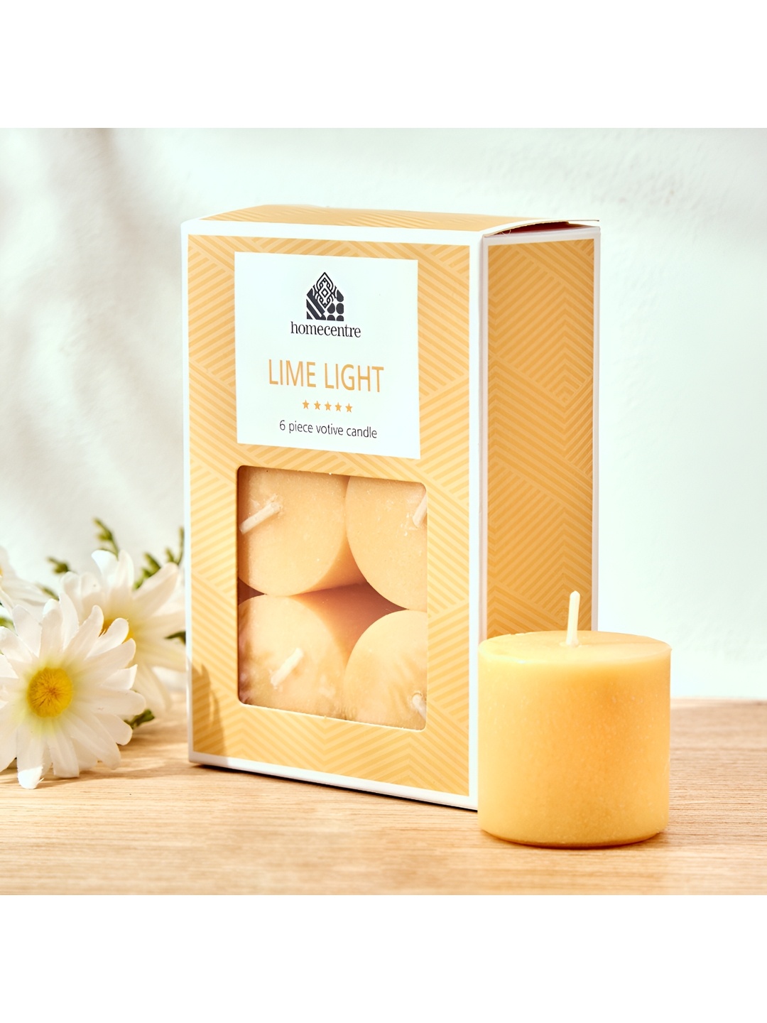 

Home Centre Yellow 6 Pieces Lemon Grass Scented Votive Candles