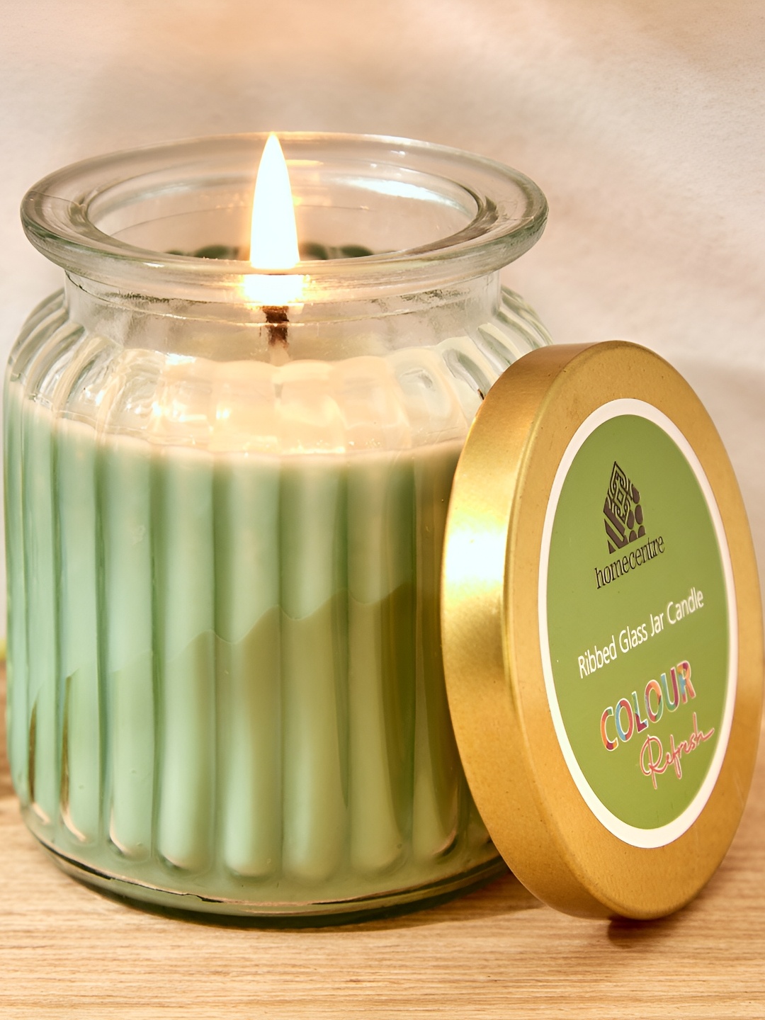 

Home Centre Green Refresh Sea Breeze Scented Ribbed Jar Candle