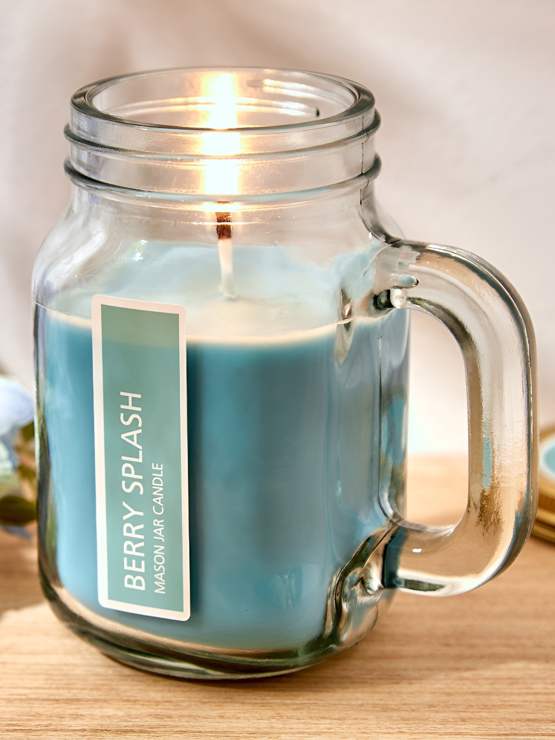 

Home Centre Blue Printed Blueberry Scented Mason Jar Candle