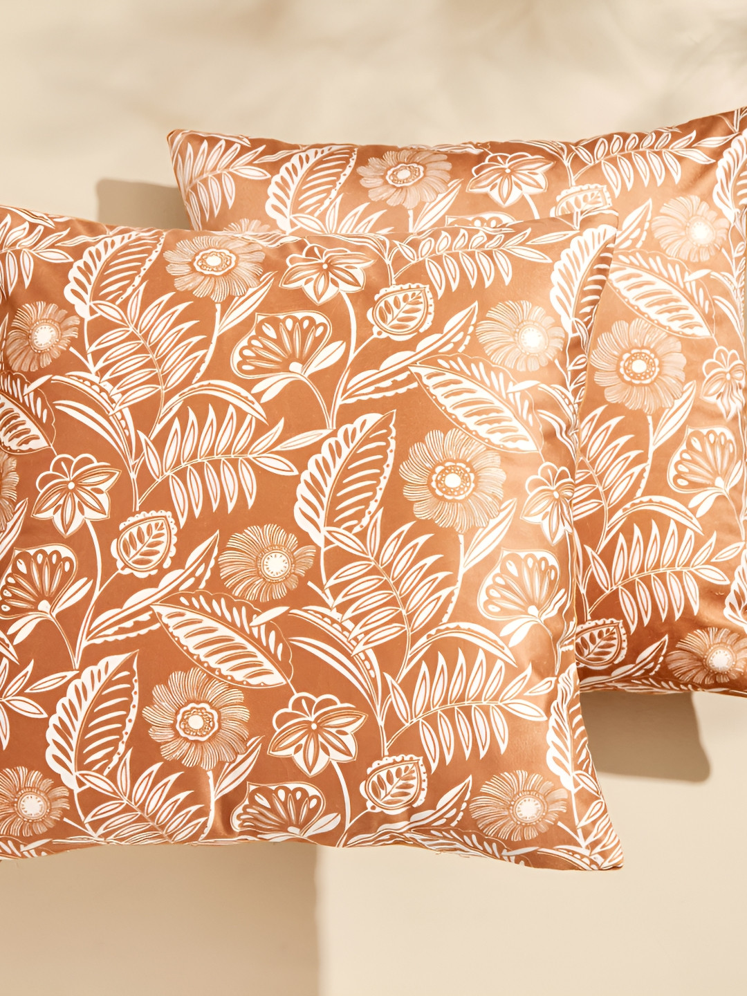 

Home Centre Mystic Meadows Orange & White 2 Pieces Floral Square Cushion Covers