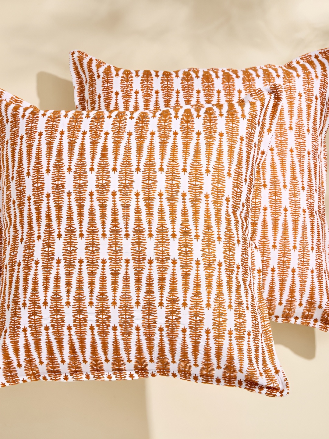 

Home Centre Mystic Meadows Orange & White 2 Pieces Geometric Square Cushion Covers