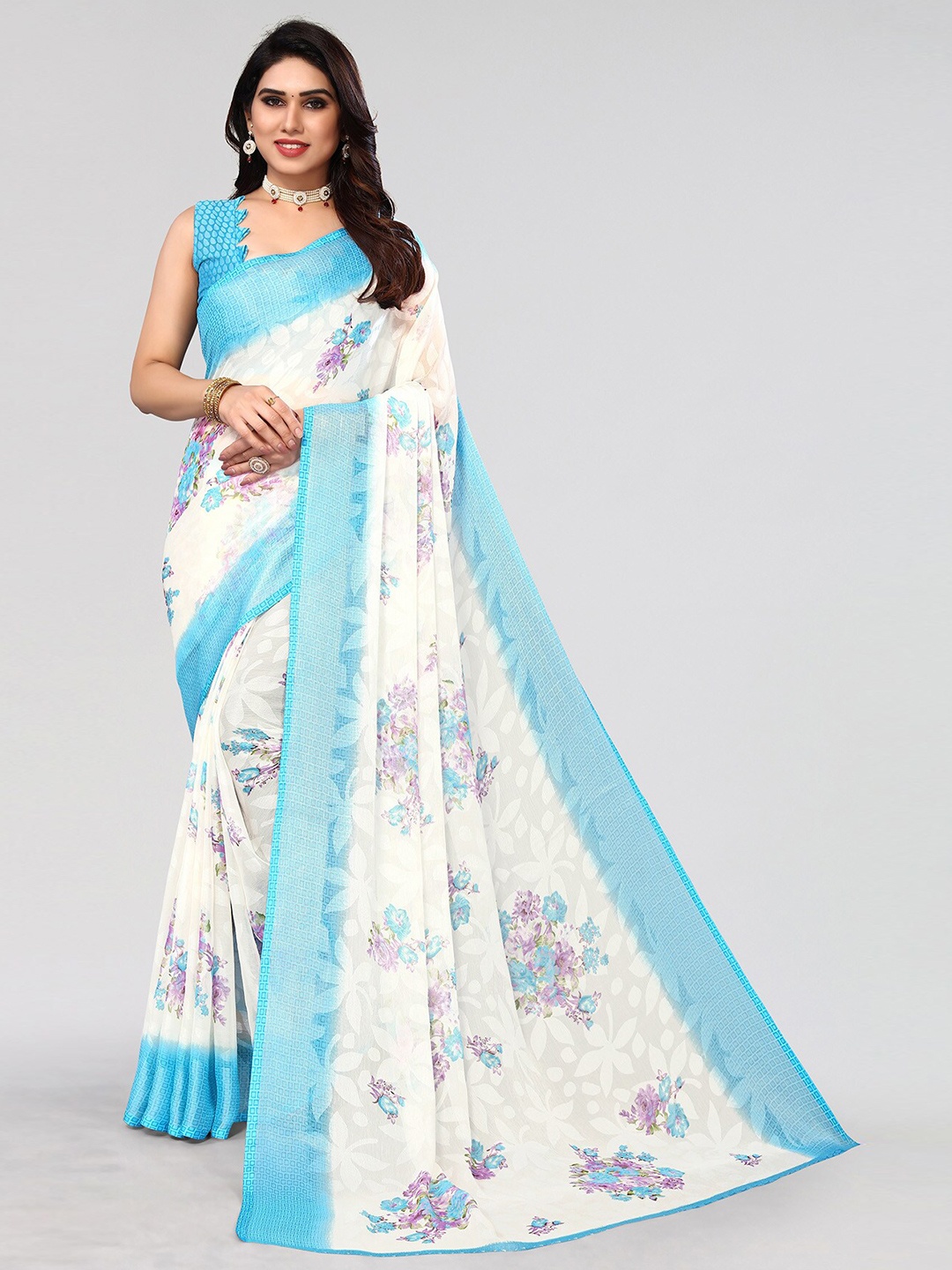 

HALFSAREE STUDIO Woven Design Floral Zari Saree, Blue