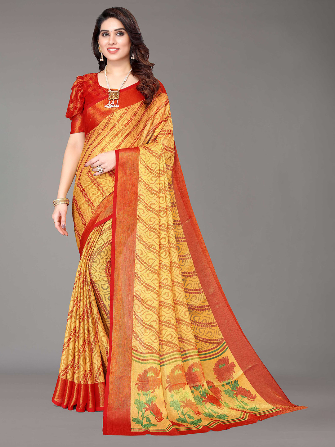 

HALFSAREE STUDIO Woven Design Floral Zari Saree, Beige