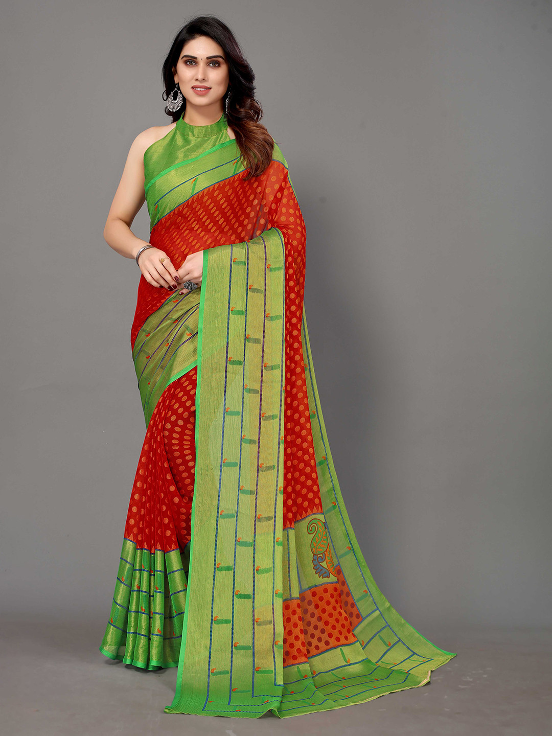 

HALFSAREE STUDIO Woven Design Zari Saree, Red
