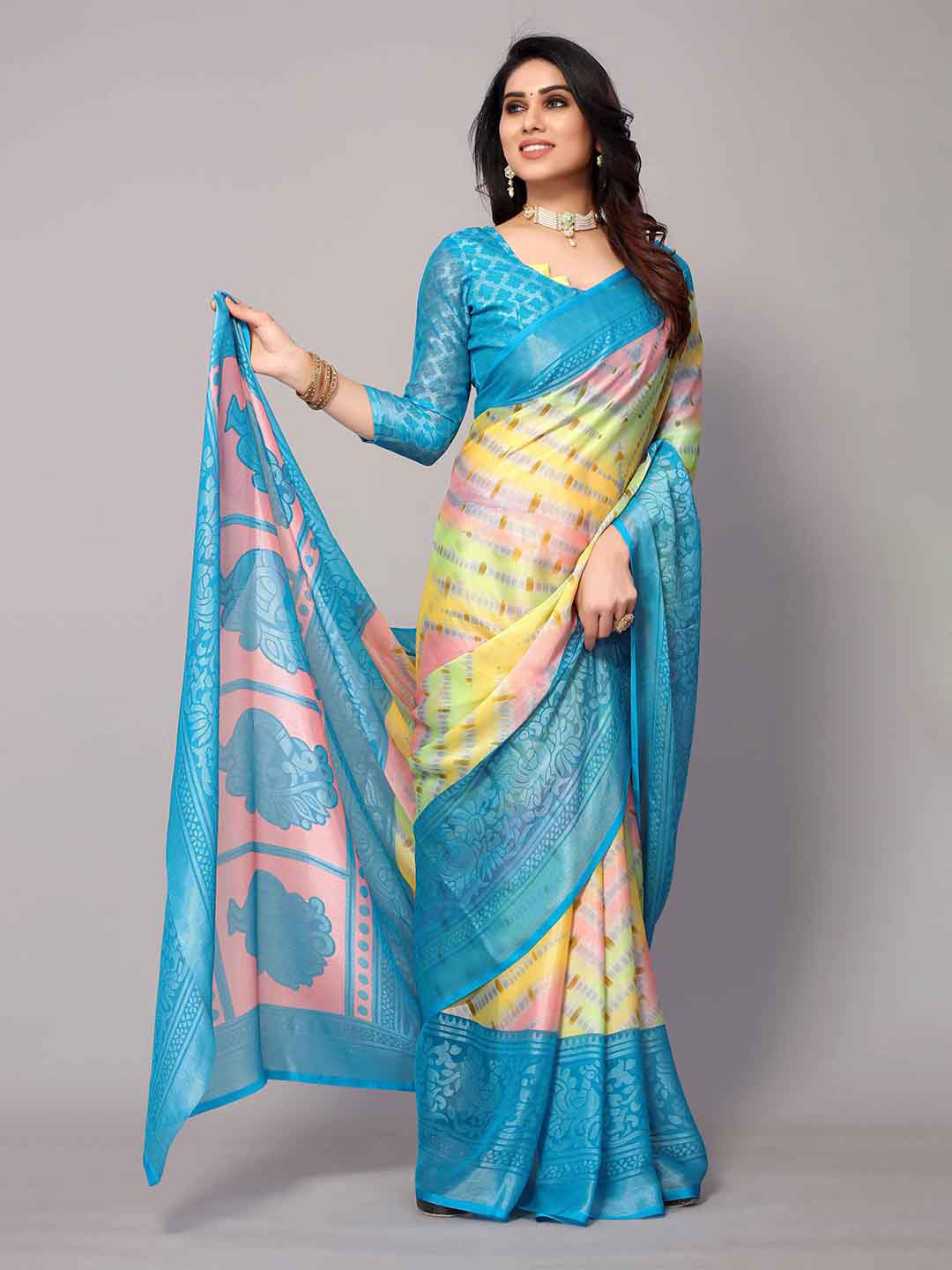 

HALFSAREE STUDIO Woven Design Floral Zari Saree, Blue