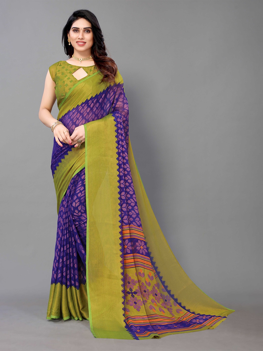 

HALFSAREE STUDIO Woven Design Floral Zari Saree, Blue