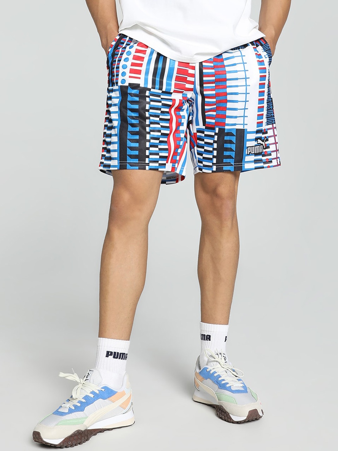 Puma Men FanwearCapsule Geometric Printed Football Shorts, Red