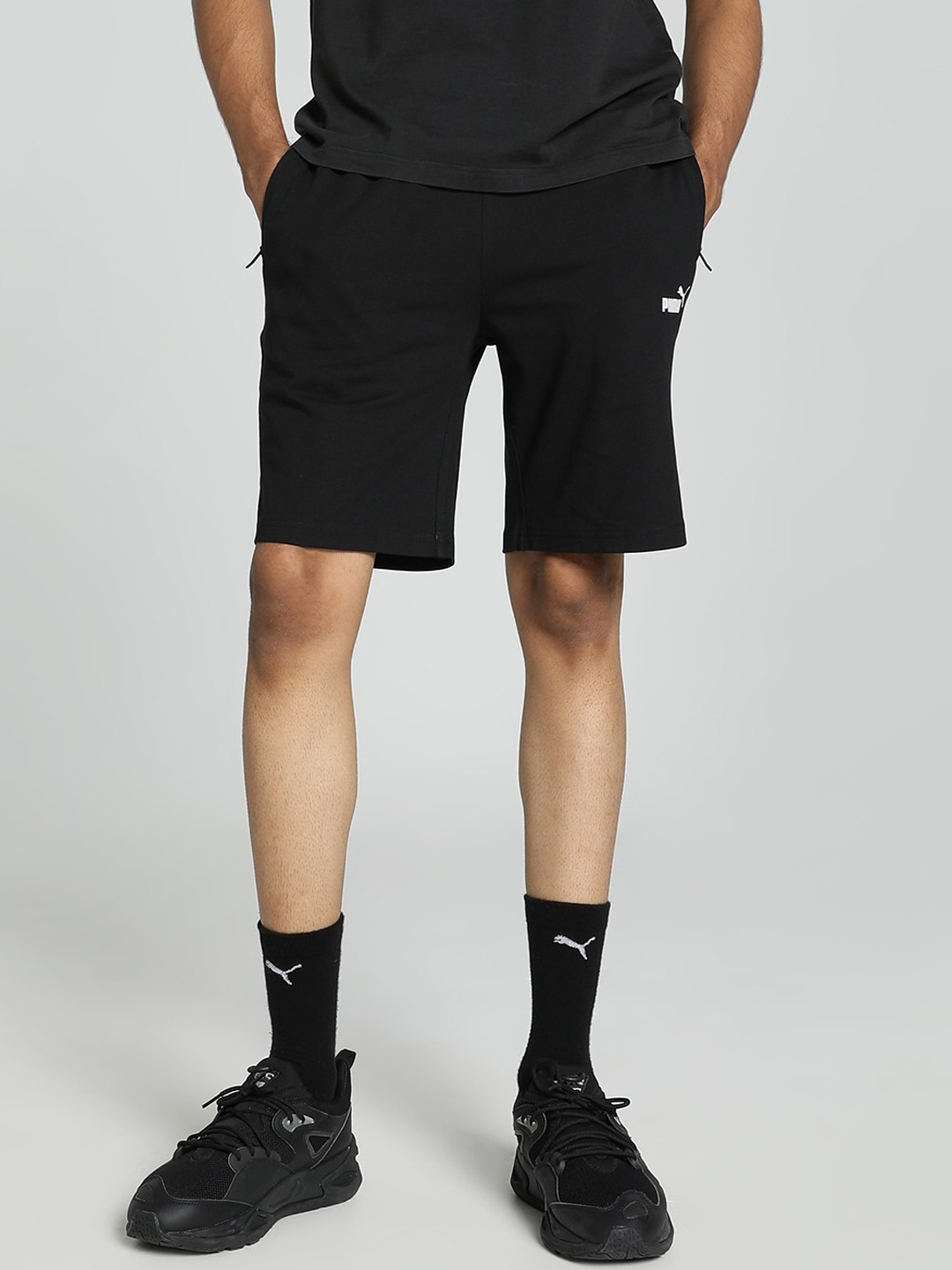 

Puma Men Zippered Slim-Fit Cotton Shorts, Black