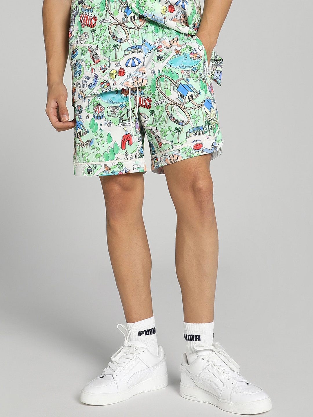 

Puma Men The Fairgrounds Resort Abstract Printed Basketball Shorts, Green