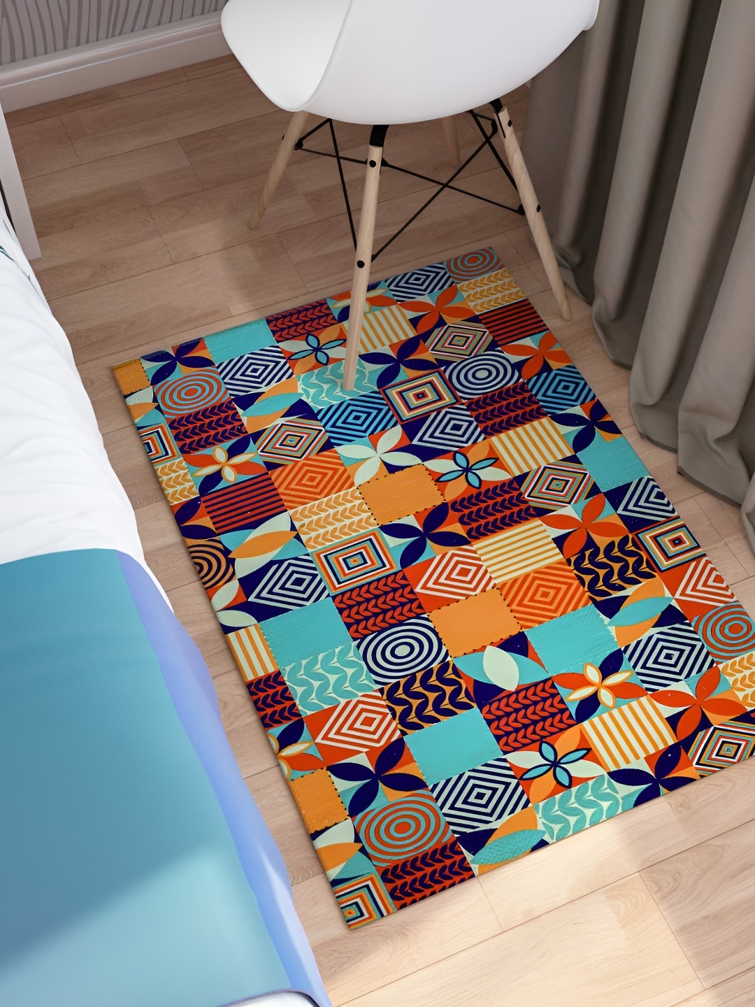 

Rangoli Blue & Orange Floral Printed Anti-Skid Cotton Carpet