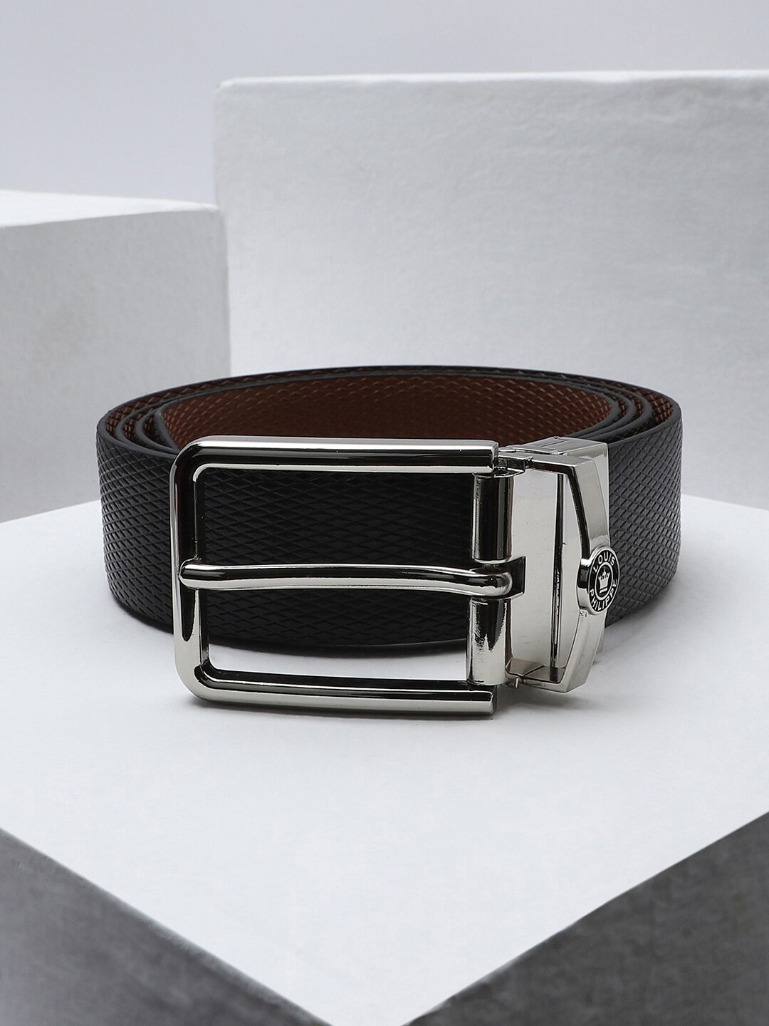 

Louis Philippe Men Textured Genuine Leather Belt, Black